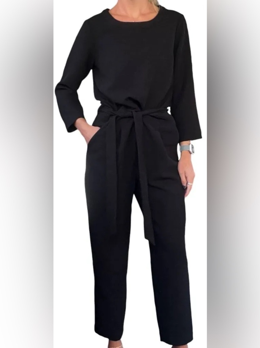 Madewell Women's Jumpsuit Coverall Belted Black Crepe Rear Zip Size 6